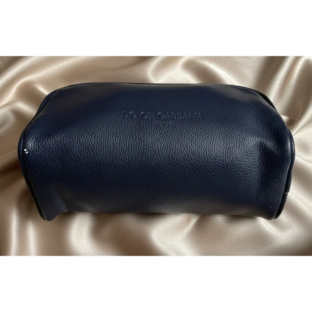 Dolce & Gabbana‎ Navy Cosmetic Bag Double Zip Pebbled Travel Makeup Case
